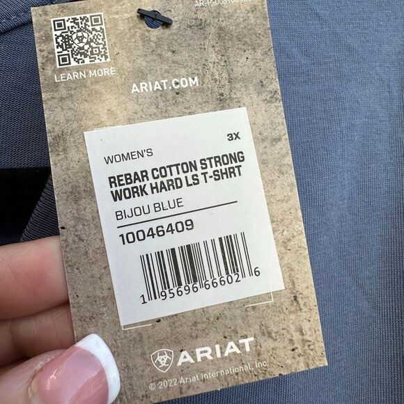 ARIAT Rebar Cotton Strong Blue T-Shirt long sleeve womens 3X NWT - Picture 4 of 10